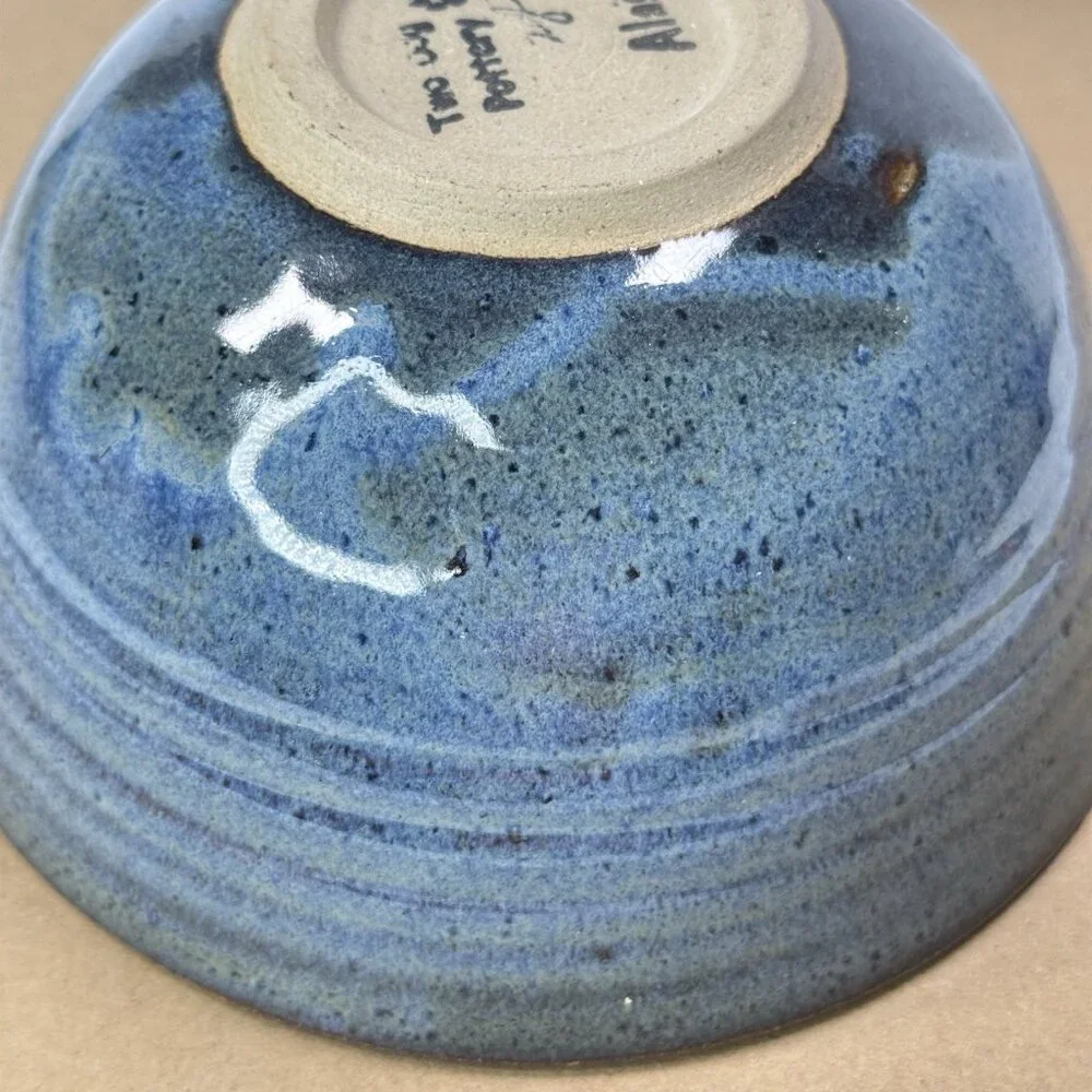 Two Dog Pottery Alaska Bowl Noodle Chopstick Blue Speckled Glazed Ceramic Swirl